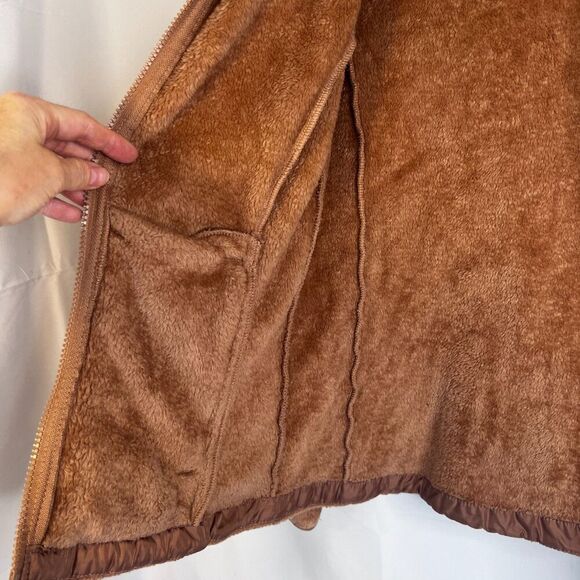 Gerry Brown Fuzzy Hooded Full Zip Sweater Jacket Zip Pockets Size Small - Picture 10 of 13